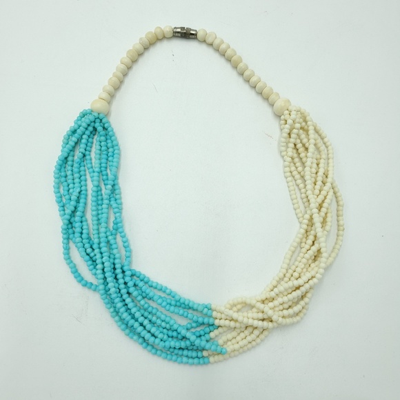 Turquoise Offwhite Seed Beads Necklace Multistrand - Picture 1 of 4
